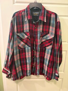 Vintage‎ Backpacker Red Plaid Casual Button-Down Flannel Shirt